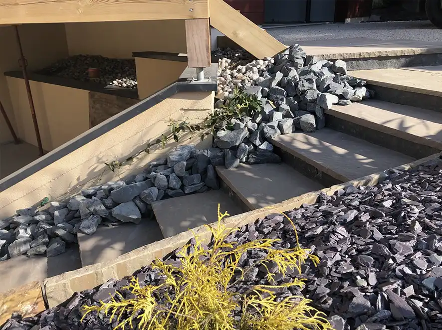 ardoise violette - palis gres multicouleur - pierre gabion bleu